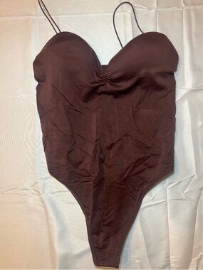 Forever 21 Brown Ruched Bust Spaghetti Strap Bodysuit